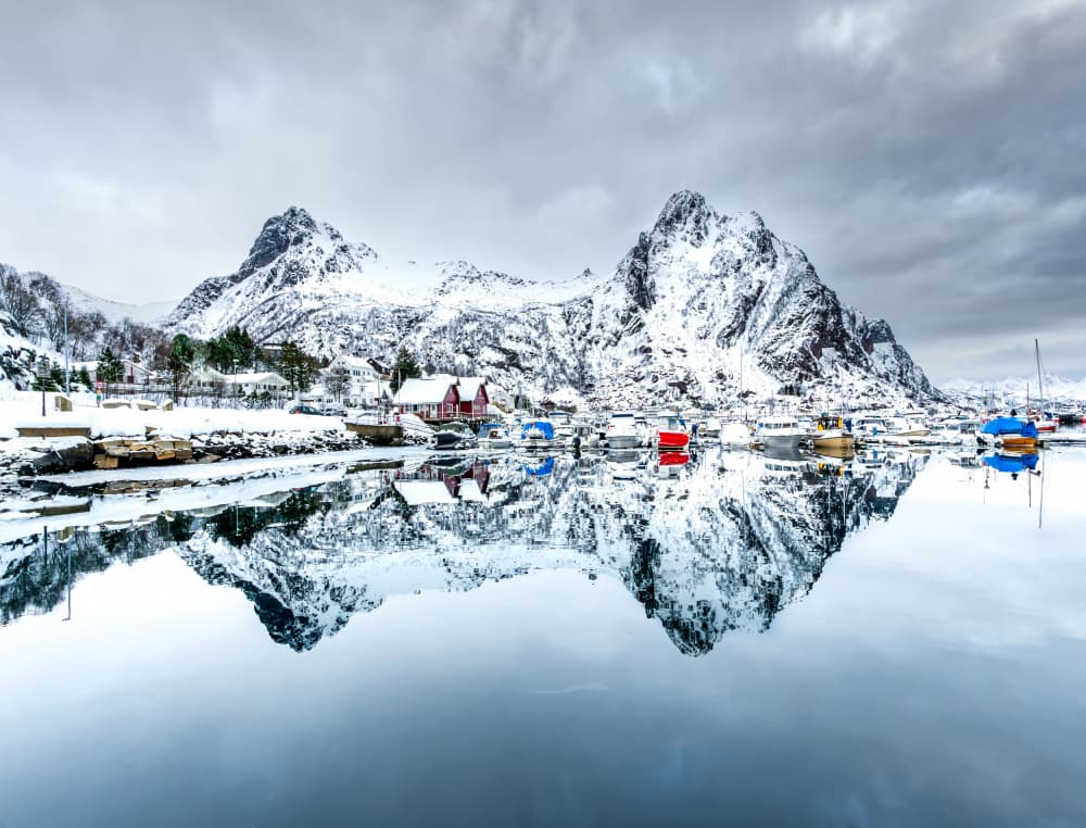 Snowy Fjord Reflection by Gilad Topaz — canvas wall art