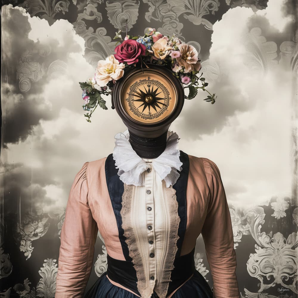 Floral Compass Figure by Sue Skellern — canvas wall art