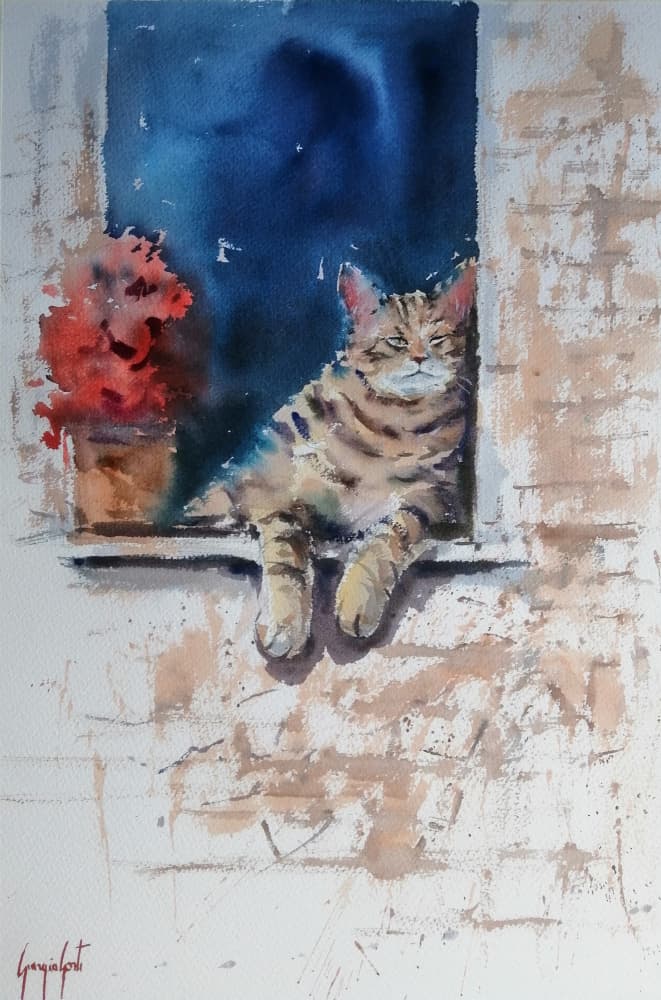 Relaxed Cat Window Sill by Giorgio Gosti — canvas wall art