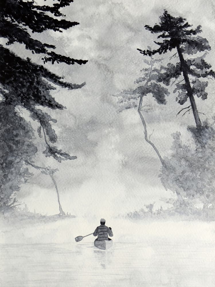 Misty Morning Canoe by Natalie Bruns — canvas wall art
