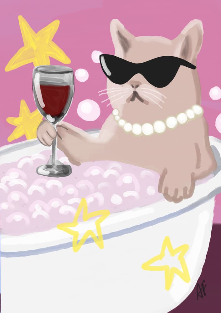 Glamorous Cat Bubble Bath by Athene Fritsch — canvas wall art