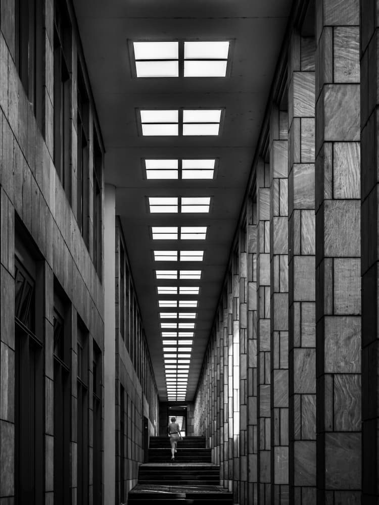 Modern Hallway Ascent by IKUMI FUKAZAWA — canvas wall art
