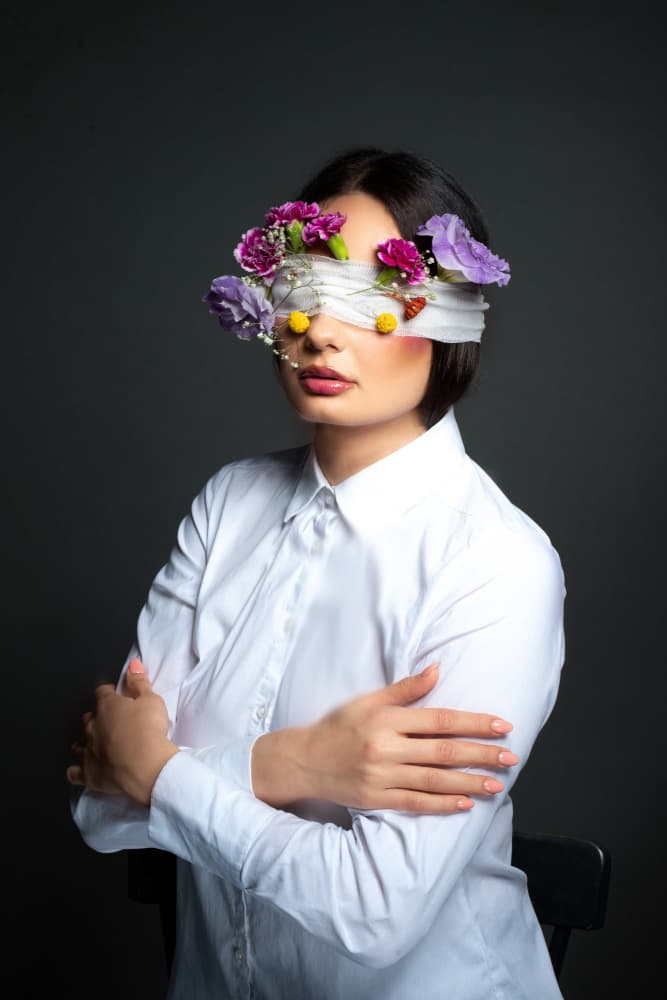 Floral Blindfold Portrait by Farid Kazamil — canvas wall art