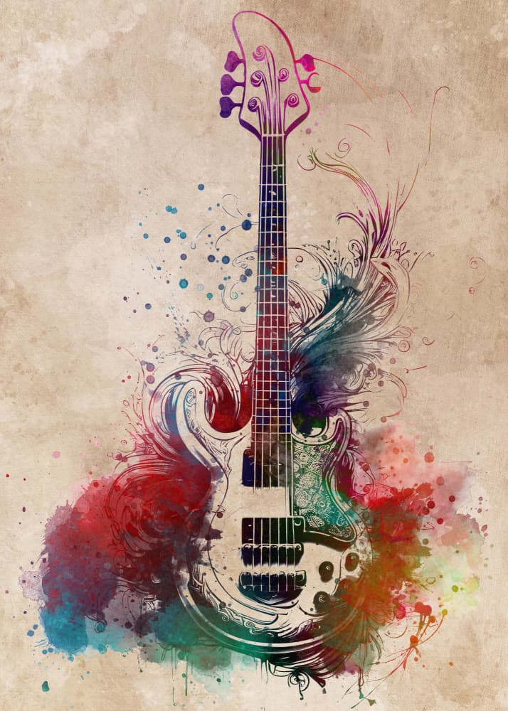 Colorful Bass Guitar Splash by Justyna Jaszke — canvas wall art