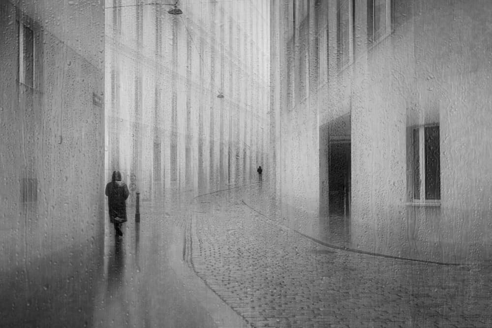 Solitary Rainy Street by Roswitha Schleicher-Schwarz — canvas wall art