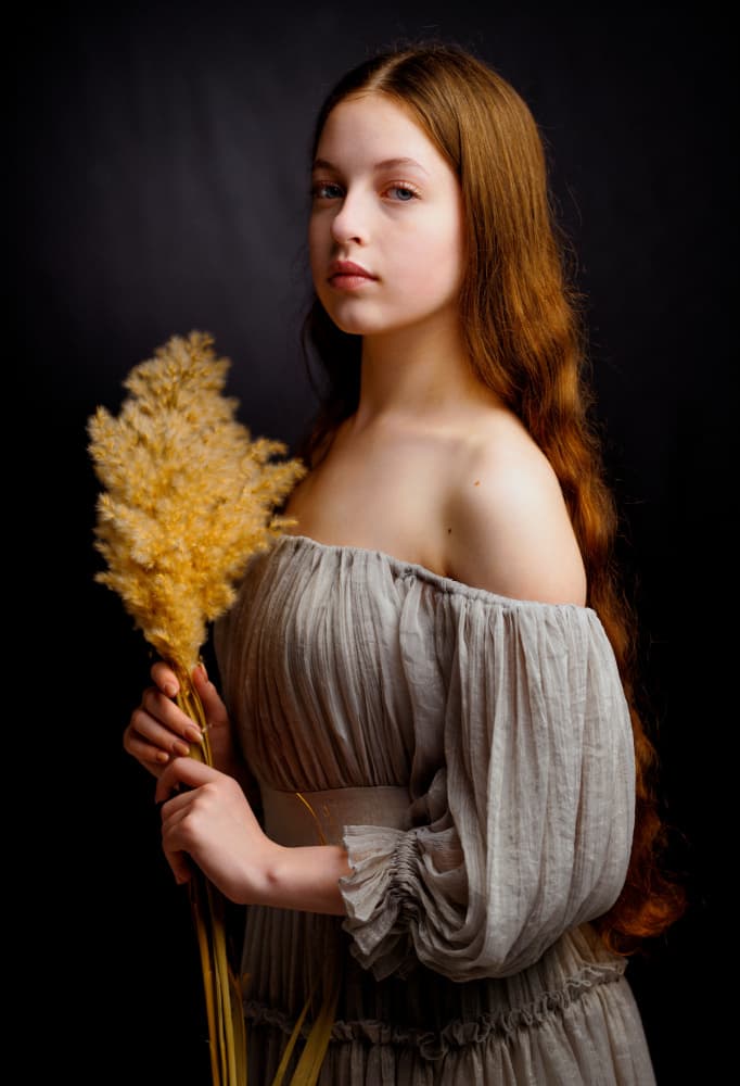 Pensive Girl With Pampas by Offer Ellbogen — canvas wall art