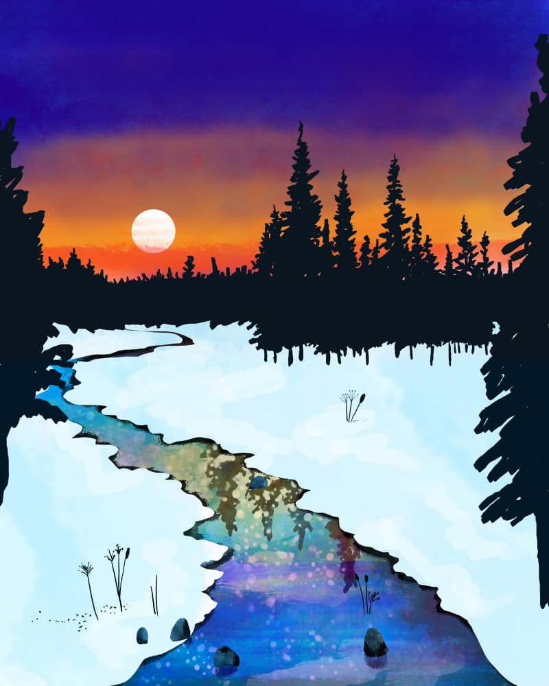 Winter River Sunset by Uma Gokhale — canvas wall art