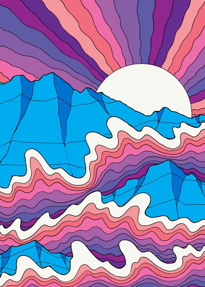 Psychedelic Mountain Sunset by Stephen Wade — canvas wall art