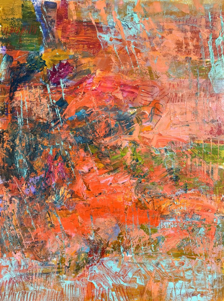 Vibrant Coral Abstract by Dorothy Fagan — canvas wall art