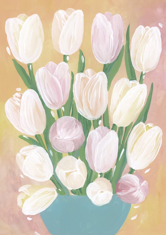 Pastel Tulips Bouquet by Rosana Laiz Blursbyai — canvas wall art