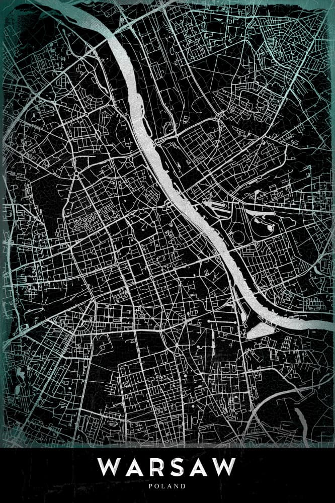 Warsaw City Map by StudioSix — canvas wall art