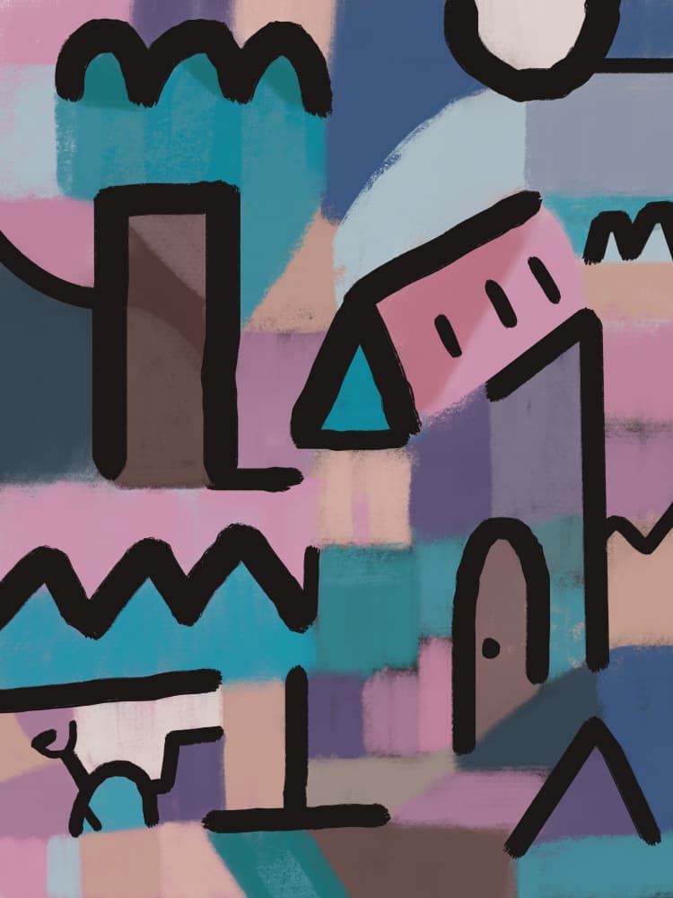 Playful Geometric Town by Little Dean — canvas wall art