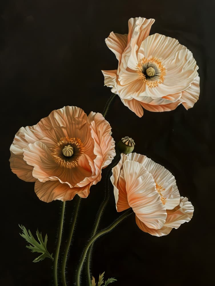 Elegant Peach Poppies by Bilge Paksoylu — canvas wall art