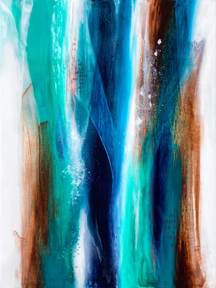 Flowing Blues And Browns by Alyson Storms — canvas wall art