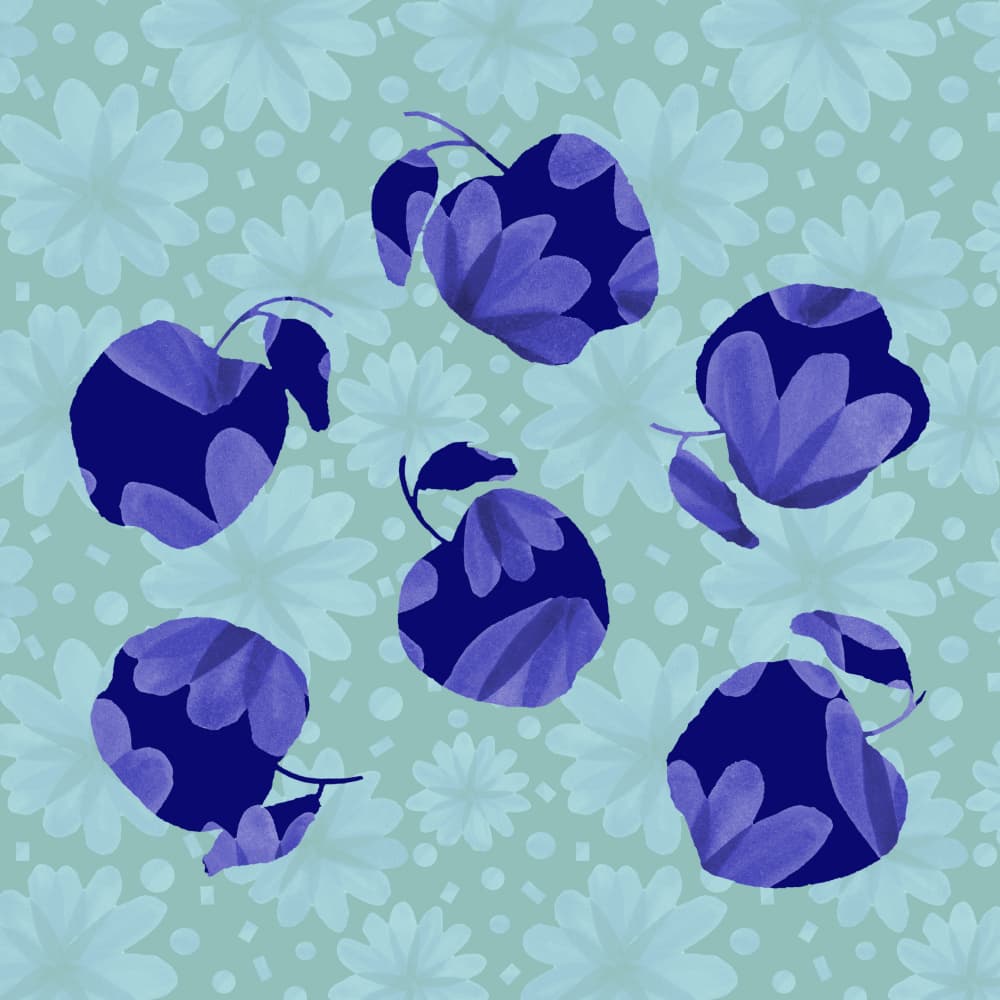 Blue Floral Apples by Michele Channell — canvas wall art