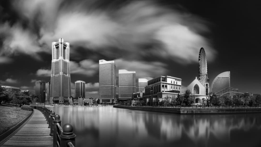Yokohama Cityscape Monochrome by Dr. Akira TAKAUE — canvas wall art