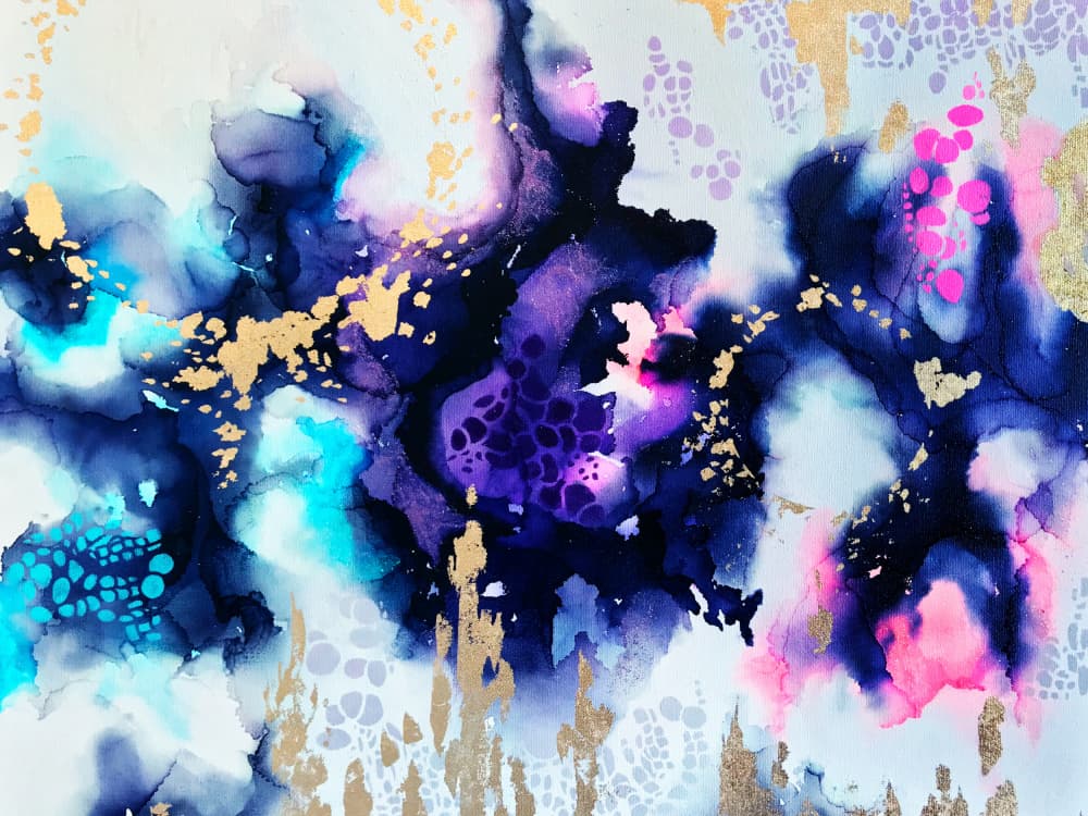 Golden Cosmic Fluidity by Alyson Storms — canvas wall art
