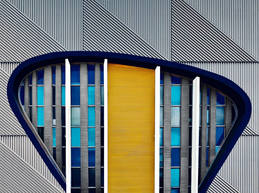 Blue Yellow Modern Facade by Arnon Orbach — canvas wall art