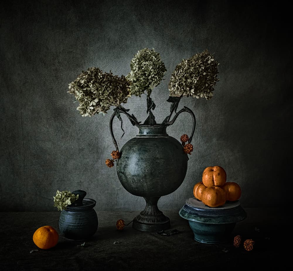 Dark Floral Still Life by May G — canvas wall art