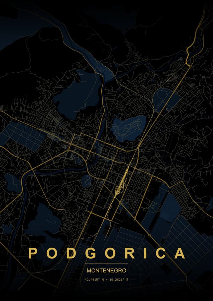 Podgorica Golden City Map by HUGO — canvas wall art