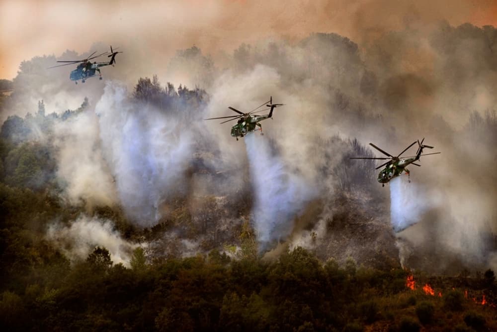 Helicopters Battling Wildfire by Antonio Grambone — canvas wall art