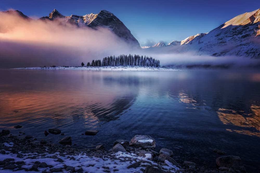 Misty Mountain Lake by Lisa Zhang — canvas wall art
