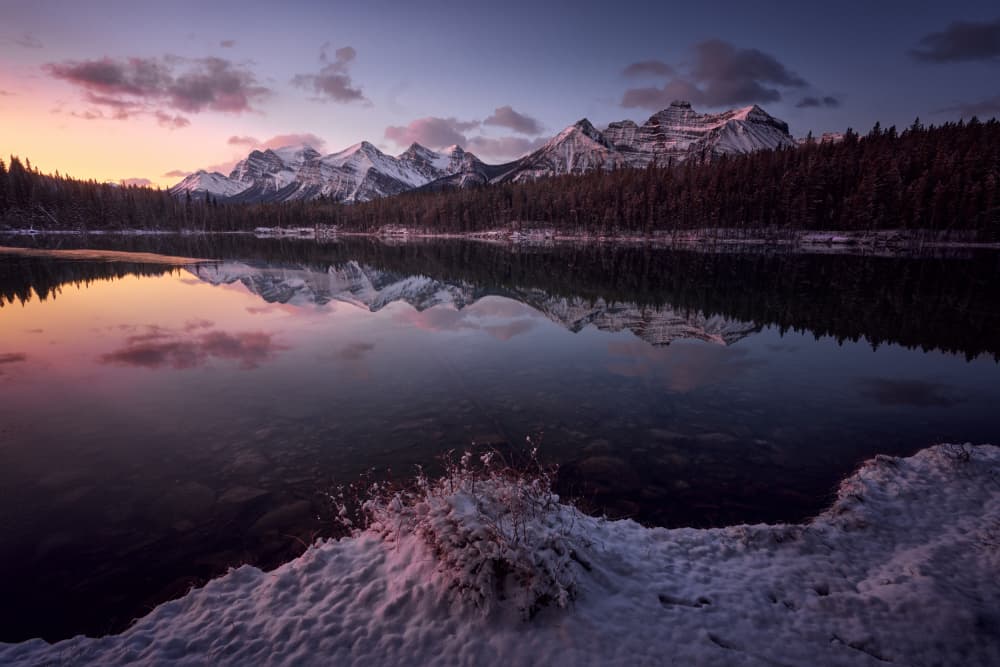 Snowy Mountain Lake Twilight by Ricardo Gayan — canvas wall art