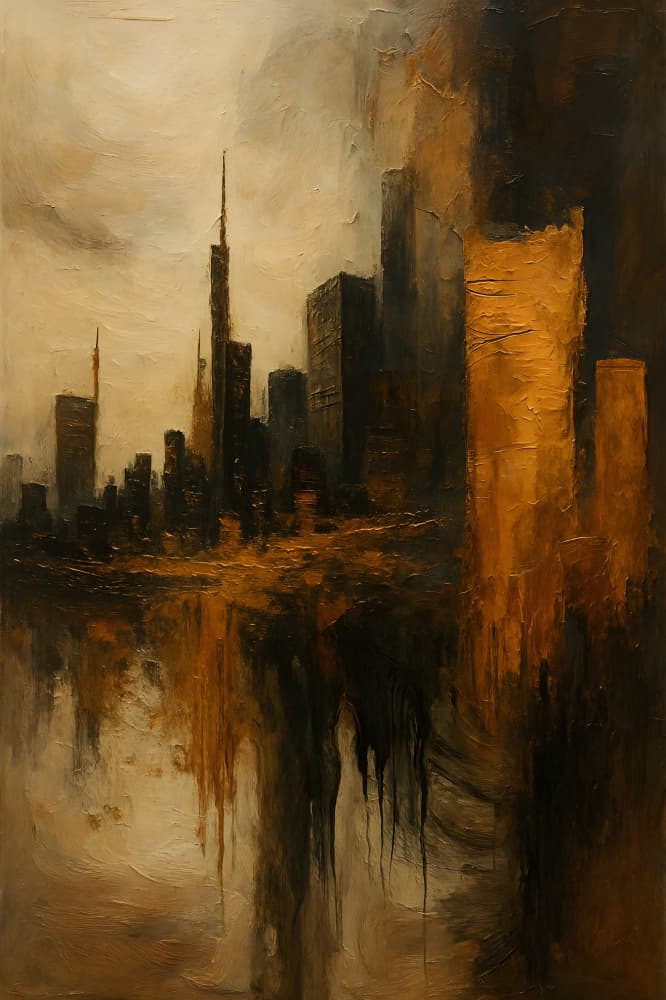 Golden City Reflections by HUGO — canvas wall art