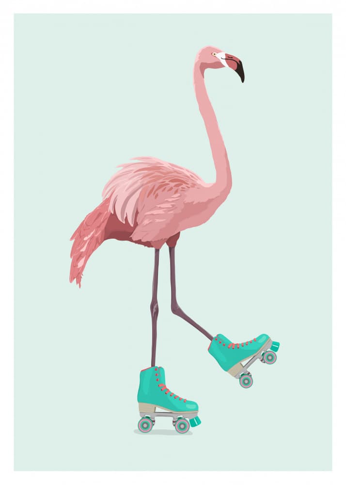 Roller Skating Flamingo by ByKammille — canvas wall art