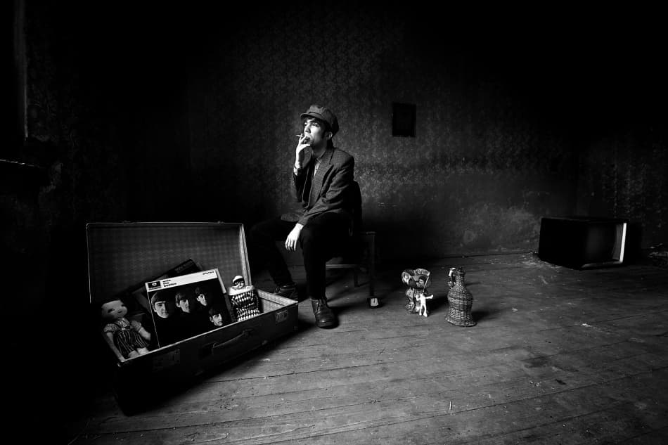 Contemplative Man Retro Records by mario grobenski - psychodaddy — canvas wall art