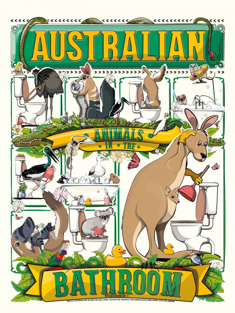 Funny Australian Animals Bathroom by In The Washroom — canvas wall art