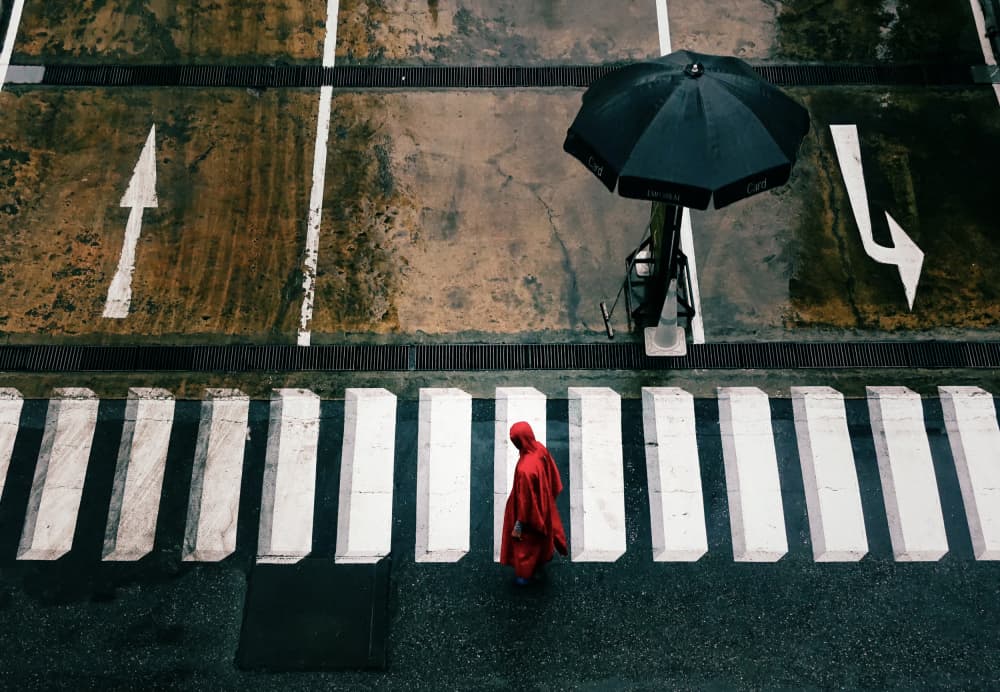 Solitary Red Crosswalk by Haruyo Sakamoto — canvas wall art