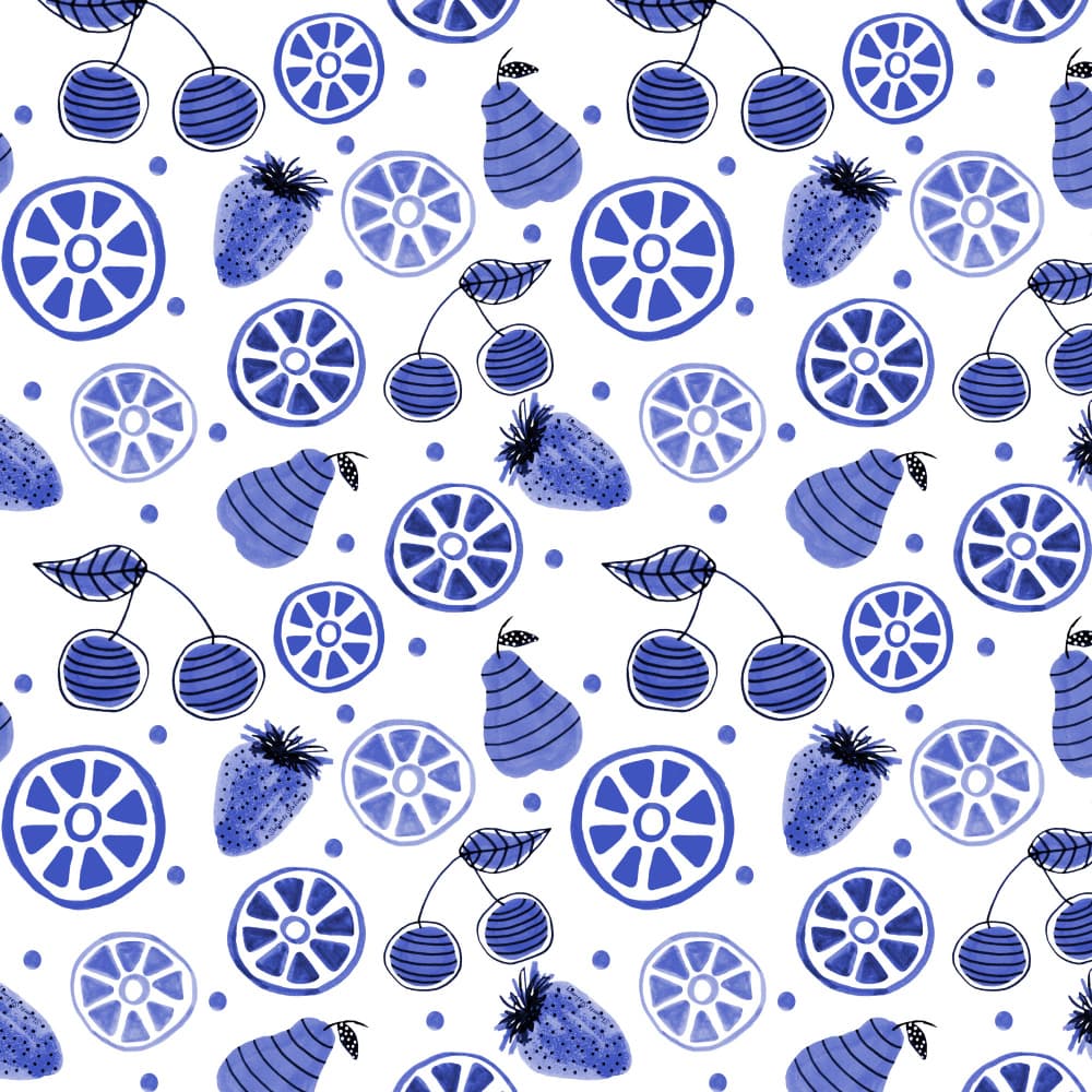 Whimsical Blue Fruits by Michele Channell — canvas wall art