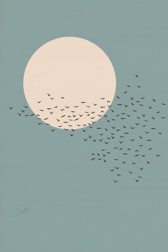 Flock Over Pale Moon by zarish chaudhry — canvas wall art