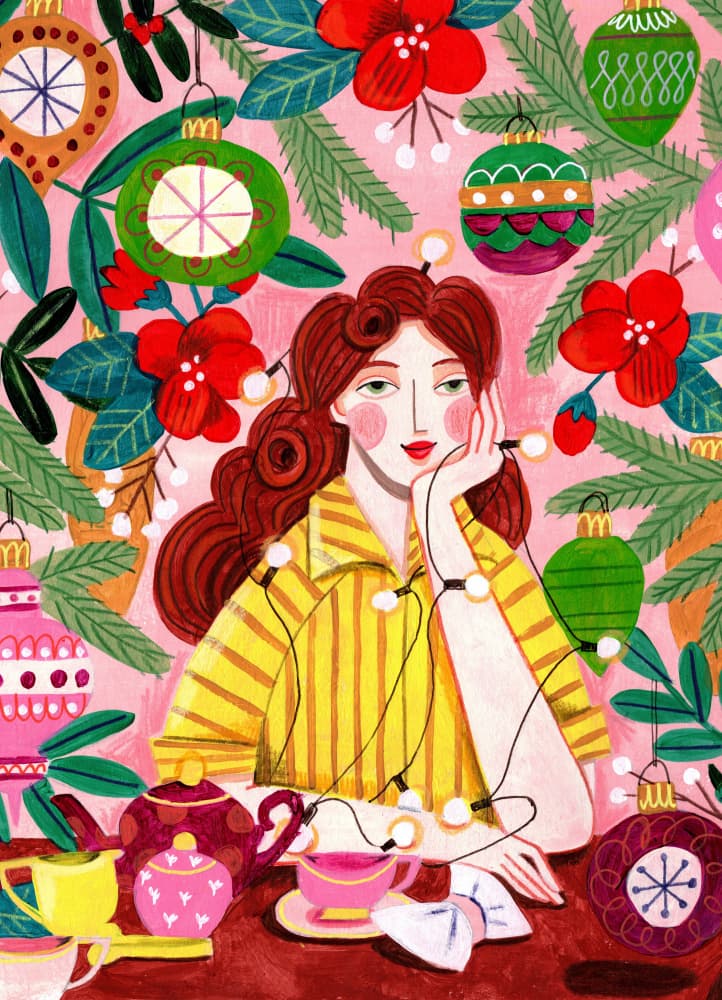 Retro Christmas Woman by Caroline Bonne Müller — canvas wall art