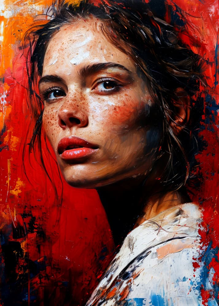 Expressive Freckled Woman by Justyna Jaszke — canvas wall art