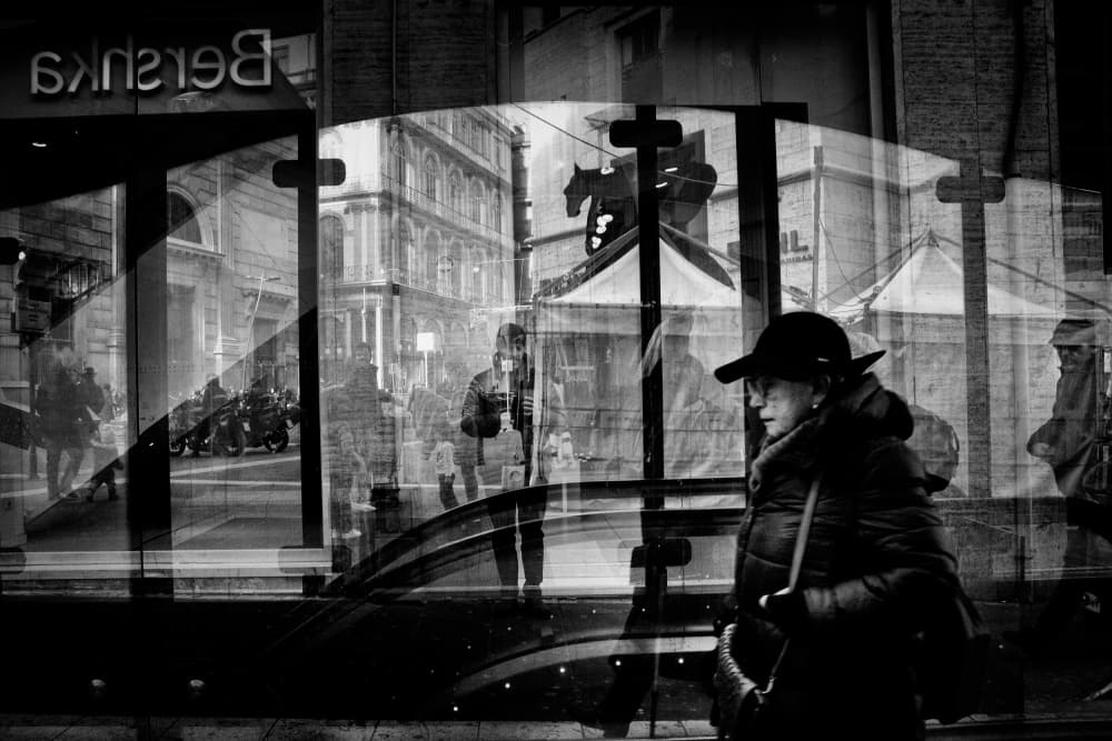 Urban Woman Reflection by Antonio Grambone — canvas wall art