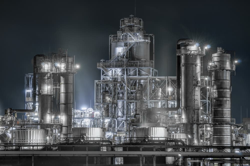 Bright Industrial Nightscape by Tomoshi Hara — canvas wall art