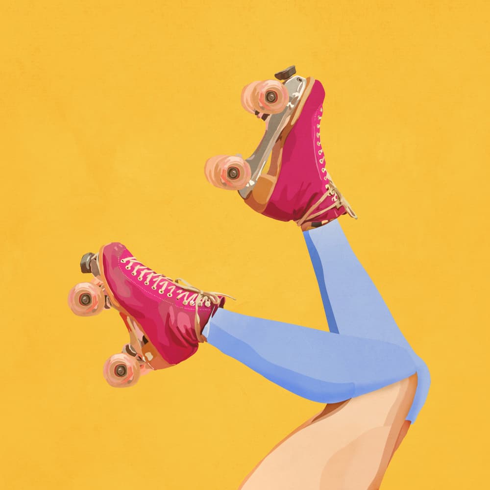 Pink Roller Skates by City Art — canvas wall art