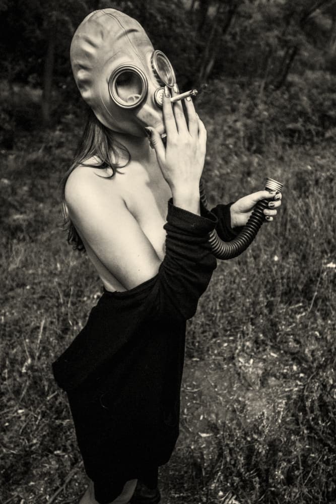 Gas Mask Smoker by Bogdan Bouşcă — canvas wall art