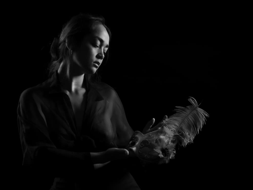 Mysterious Feather Portrait by Thierry Lagandré (Transgressed Light) — canvas wall art