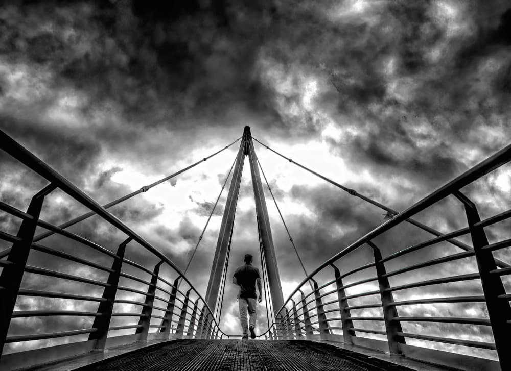 Man Walking Bridge by Fernando Abreu — canvas wall art