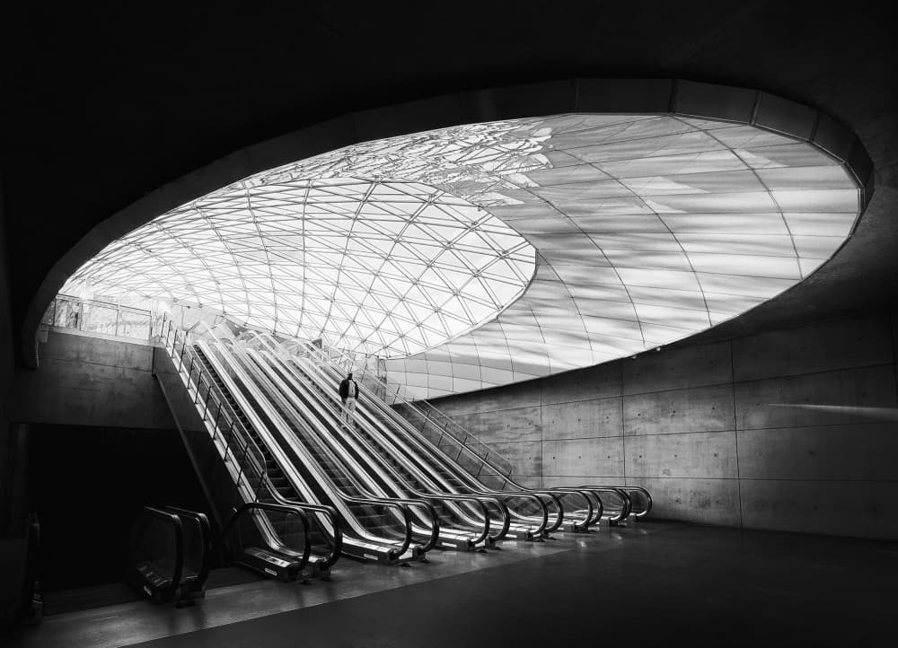 Modern Escalator Architecture by Adam Dauria ☂ — canvas wall art