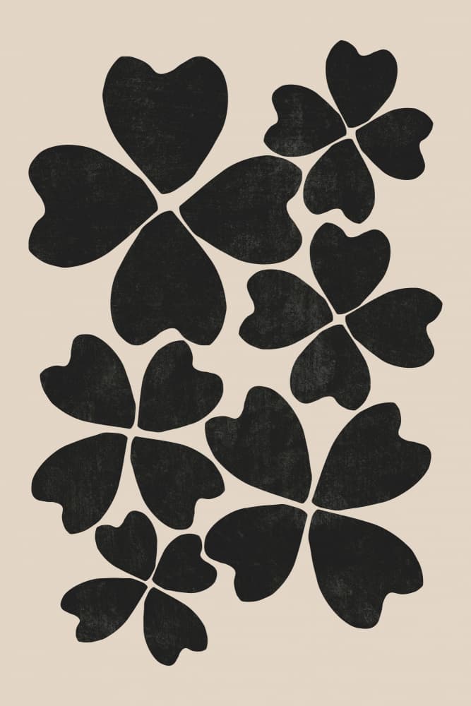 Black Lucky Clovers by Melloi Art Prints — canvas wall art