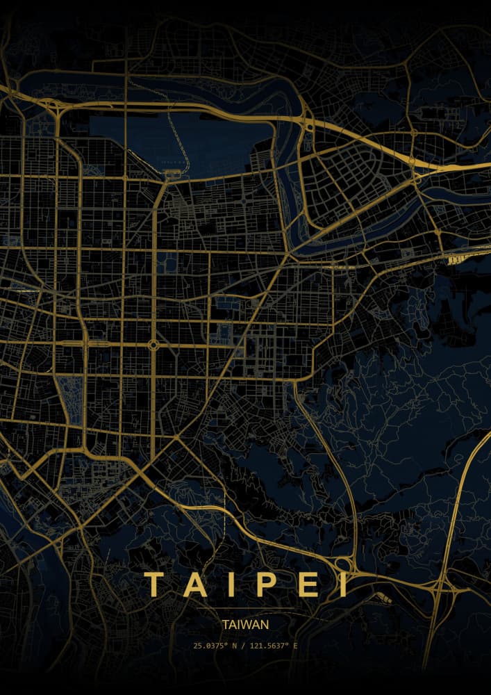 Golden Taipei City Map by HUGO — canvas wall art