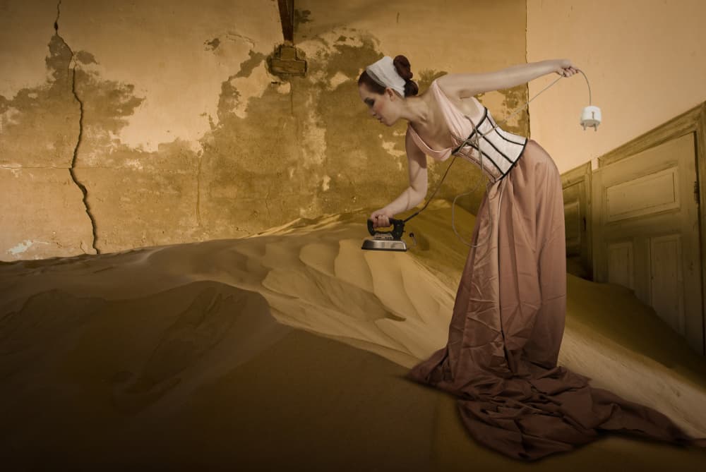 Vintage Woman Ironing Sand by Christine von Diepenbroek — canvas wall art