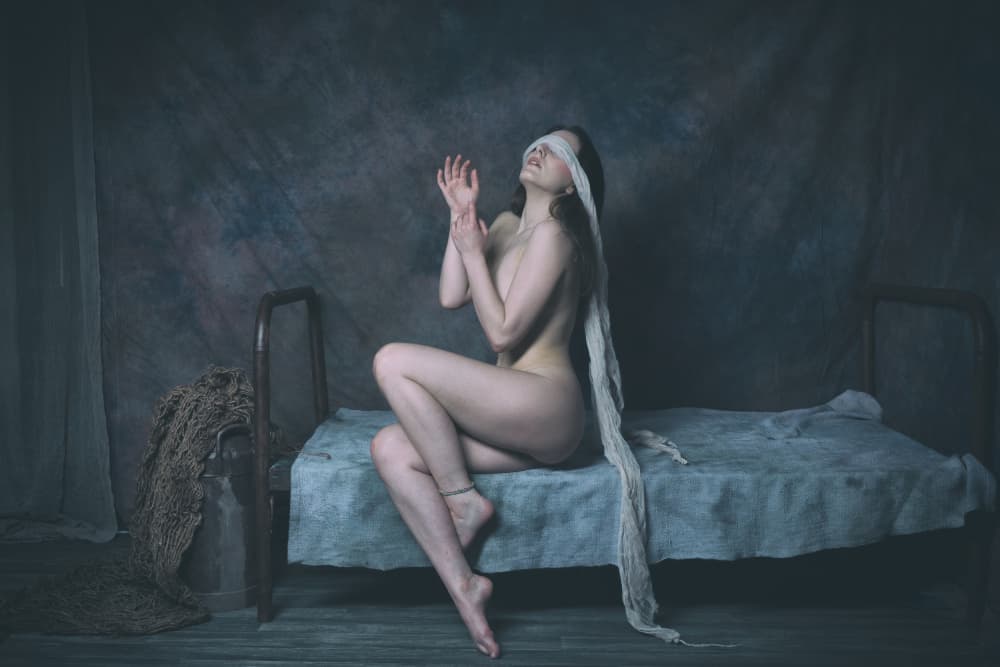 Blindfolded Woman's Solace by Ruth Franke — canvas wall art