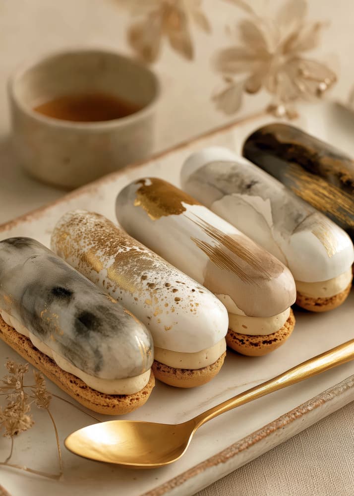 Elegant Golden Eclairs by Justyna Jaszke — canvas wall art