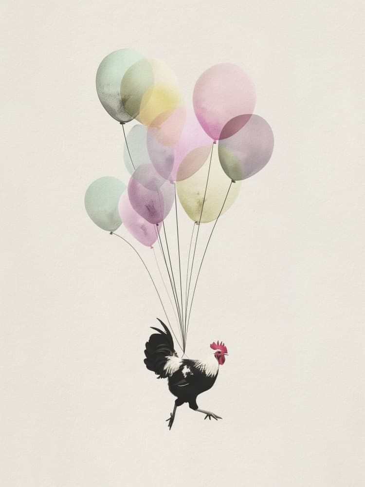 Flying Rooster Balloons by Andreas Magnusson — canvas wall art
