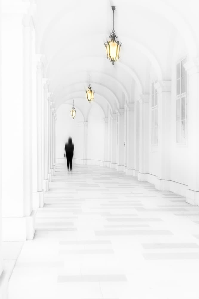 Solitary Figure Bright Hallway by Marc Huybrighs — canvas wall art